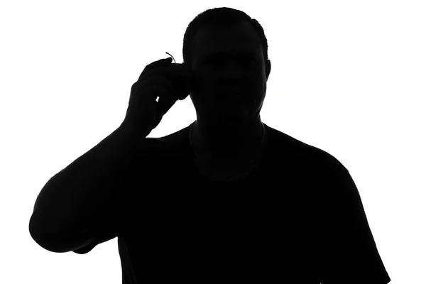 Silhouette of a man with symbol of apple phone — Stock Photo, Image