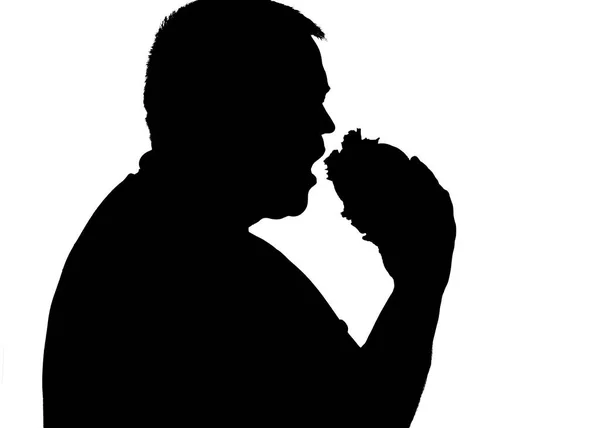 Απεικόνισή του άνδρες με παχυσαρκία που τρώει ένα χάμπουργκερ — Φωτογραφία Αρχείου