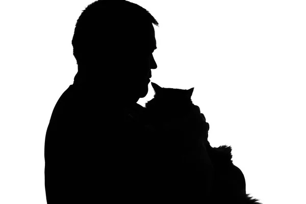 Silueta de un hombre regordete con un gato — Foto de Stock