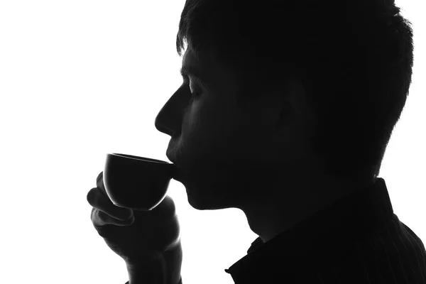 Silueta muže pití kávy — Stock fotografie
