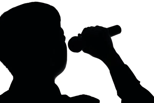 Silhuetten av en musikalartist med mikrofon — Stockfoto