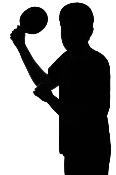 一个年轻人玩的主动轮廓体育乒乓球游戏和传出球孤立在白色背景上 — 图库照片