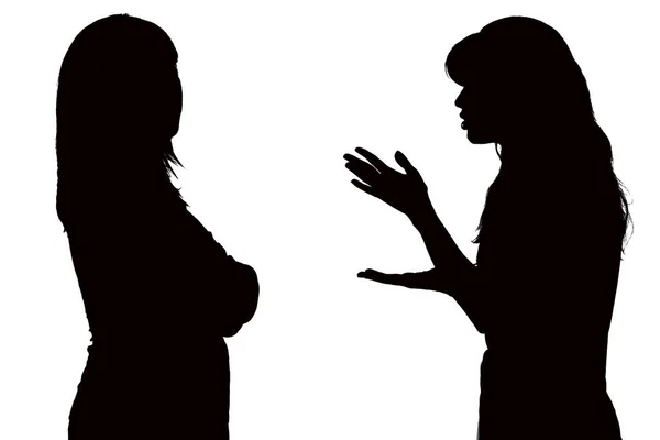 Schwarz-weiße Silhouette der Beziehungen zwischen Mutter und Teenager-Tochter — Stockfoto