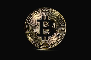 sikke bitcoin siyah bir arka plan, kavramı Ekonomi, yatırım