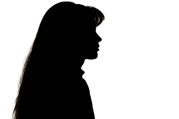 Fekete-fehér portré profil sziluettje egy gyönyörű fiatal nő arca — Stock Fotó