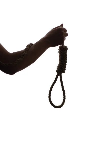 Silhueta Execução Mão Masculina Conceito Pensamentos Suicidas Crise Financeira Forma — Fotografia de Stock