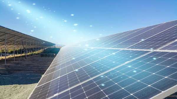 Solar Panels Installed Ground Sunlight Falls Environmentally Friendly Renewable Energy — Stockfoto