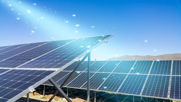 Solar Panels Installed Ground Sunlight Falls Environmentally Friendly Renewable Energy — Stockfoto