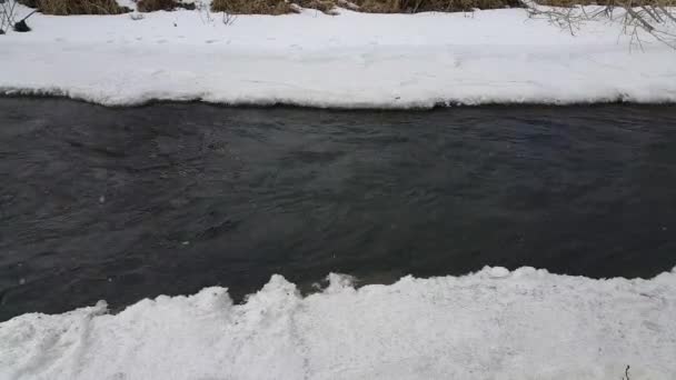 Pequeno Rio Montanha Estação Inverno Onde Havia Geleiras Frias Uma — Vídeo de Stock