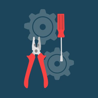pliers, screwdriver and gears. logo for repair