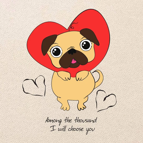 Valentine Day Card Pug Heart — 스톡 사진
