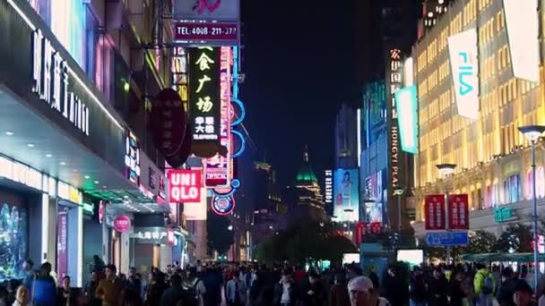 Shanghai Chine Mar 2019 Vue Nuit Soir Des Néons Des — Video