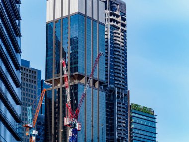 Singapur 'un Tanjong Pagar Merkezi İş Bölgesi' nde (Cbd) 13 Nisan 2019 'da inşa edilen vinçler kopyalandı.