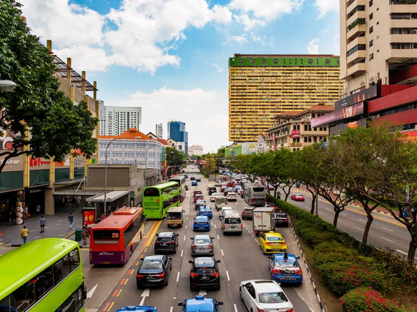Singapur 5 Nisan 2019 Singapur Çin Mahallesi 'nde trafik sıkışıklığı / / trafik sıkışıklığı hava görüntüsü