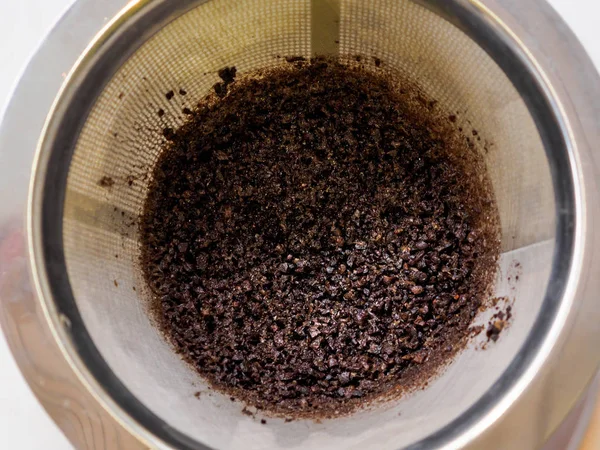 Used wet used coffee grounds in a coffee percolator funnel Royalty Free Stock Photos