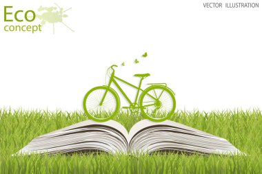 Kürede bisiklet sürmek. Çevre dostu dünya. Ekolojinin tasviri bilgi grafikleri modern tasarım kavramı. Kelime