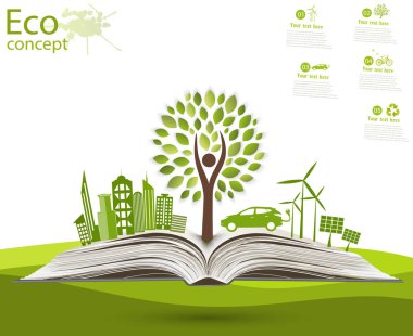 Çevre dostu dünya. Ekolojinin tasviri bilgi grafikleri modern tasarım kavramı. Simge ve imza. Ekolojik kavramlar