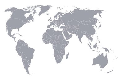 Dünyanın politik haritası. Gri dünya haritası ülkeleri. Görüntü