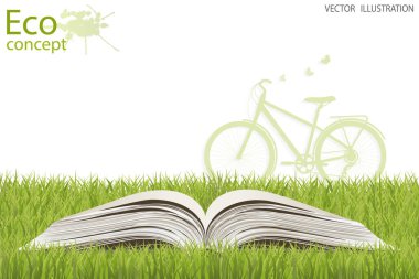 Kürede bisiklet sürmek. Çevre dostu dünya. Ekolojinin tasviri bilgi grafikleri modern tasarım kavramı. Kelime