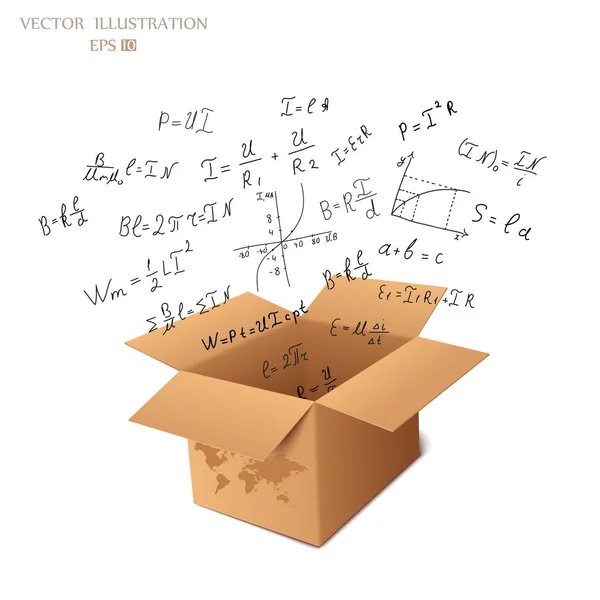 Science doodles. Mathematical equations and formulas on the fly from a cardboard box -  illustration