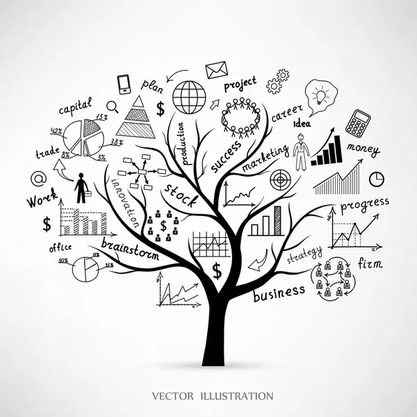 Drawing Graphs Charts Business Strategy Plan Concept Idea Tree Business — Stock Photo, Image