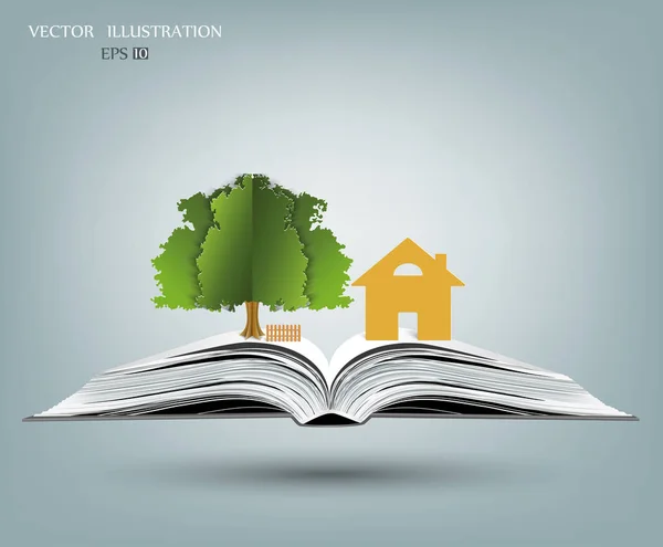 Huis Boom Open Boek Milieuvriendelijke Wereld Ecologische Concepten — Stockfoto