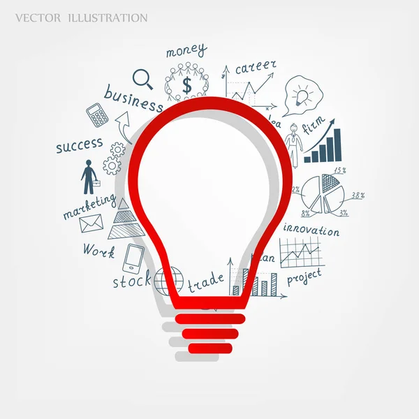 ビジネスコンセプト ビジネスの成功戦略計画のアイデアを描くと電球 イラストモダンなテンプレートデザイン ドードル — ストック写真