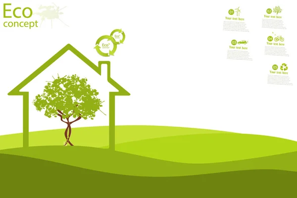 Treet Inne Huset Det Grønne Gresset Konseptet Økologi Redde Planeten – stockfoto