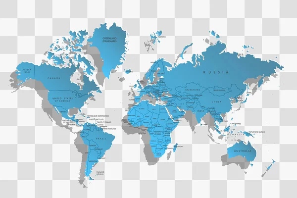 世界政治地图 蓝色的世界地图 说明1 — 图库照片