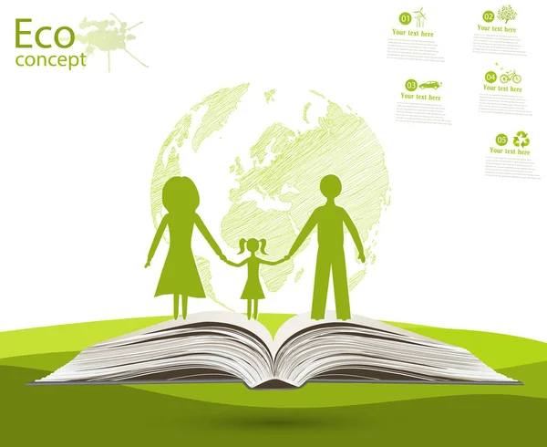 Globe Opened Book Green Globe Tree Concept Ecology Planet Eco — 스톡 사진