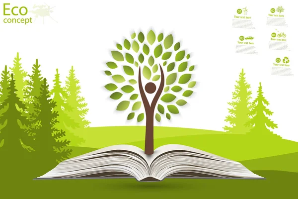 Zielona Księga Rosnąca Otwartej Księgi Koncepcja Ekologii Ocalić Planetę Przyjazny — Zdjęcie stockowe