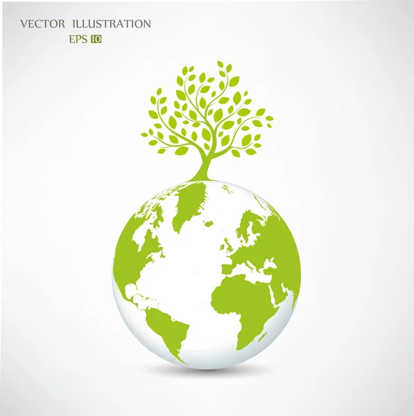 Silhouette of a tree on the globe. The concept of ecology, to save the planet. Creative drawing on global environment. Eco friendly. Illustration on white background. Modern design template.