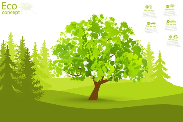 Yeşil Çimenlikteki Ağaç Çevre Dostu Ağacın Arka Planına Sahip Ekoloji — Stok fotoğraf
