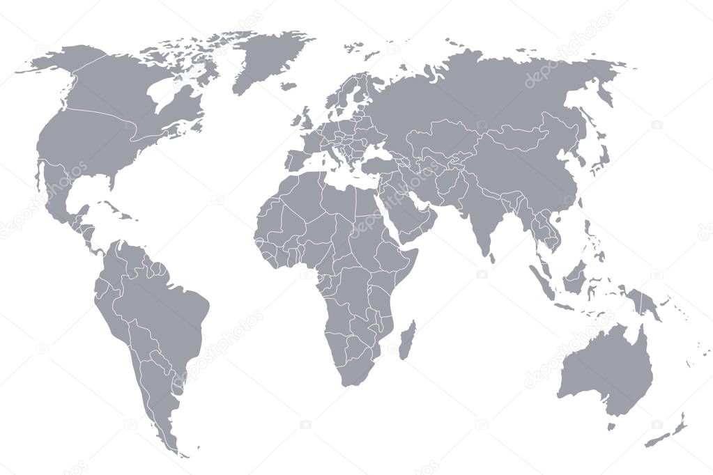 Political map of the world. Gray world map-countries. Illustration