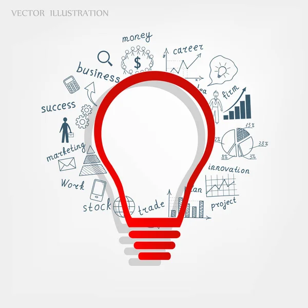 ビジネスコンセプト ビジネスの成功戦略計画のアイデアを描くと電球 イラストモダンなテンプレートデザイン ドードル — ストックベクタ