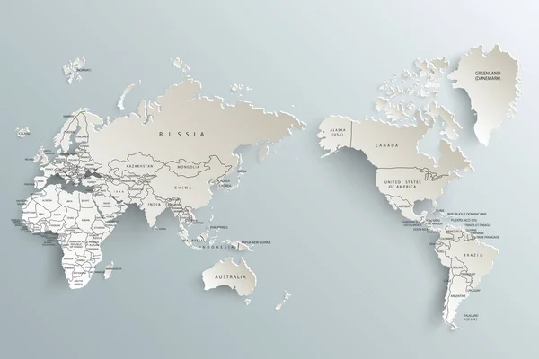 Dünya Haritası Kağıdı Gri Bir Arka Planda Dünyanın Politik Haritası — Stok Vektör