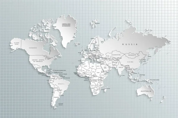 Papier Mapie Świata Mapa Polityczna Świata Szarym Tle Kraje — Wektor stockowy