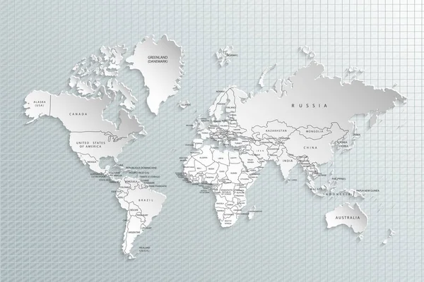 Papel Mapa Mundial Mapa Político Mundo Sobre Fundo Cinzento Países —  Vetores de Stock