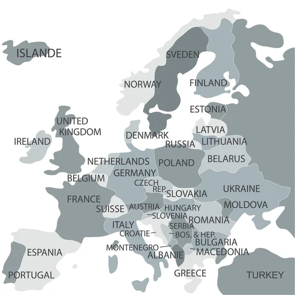 Papier Mapie Świata Mapa Polityczna Świata Szarym Tle Kraje — Wektor stockowy