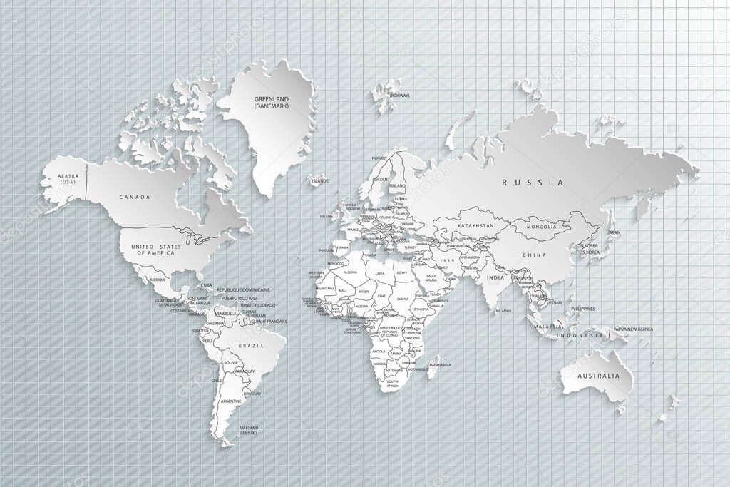 World map paper. Political map of the world on a gray background. Countries.