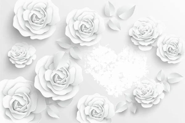 Papieren Bloem Witte Rozen Gesneden Uit Papier Bruiloft Decoraties Decoratief — Stockvector