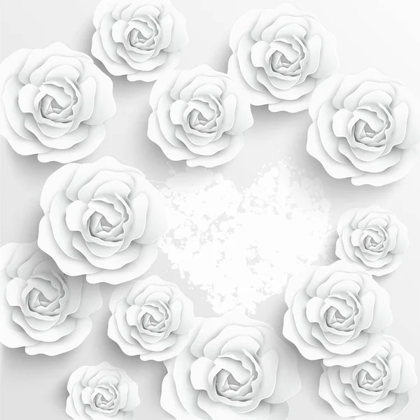 Flor Papel Rosas Blancas Cortadas Papel Decoraciones Boda Ramo Novia — Vector de stock