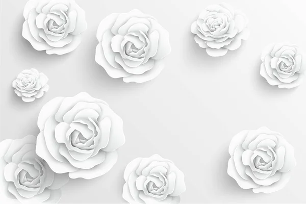 Flor Papel Rosas Blancas Cortadas Papel Decoraciones Boda Ramo Novia — Vector de stock