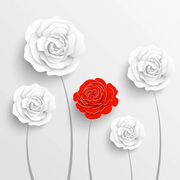 Flor Papel Rosas Brancas Cortadas Papel Decorações Casamento Buquê Nupcial — Vetor de Stock