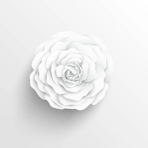 Paper flower. White roses cut from paper. Wedding decorations. Decorative bridal bouquet, isolated floral design elements. Greeting card template. Vector illustration.