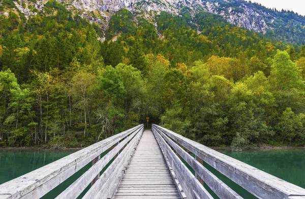 Träbro på Plansee — Stockfoto