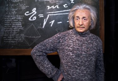 Berlin, Almanya - Şubat 2017: Albert Einstein balmumu şekil Madame Tussaud Müzesi'nde