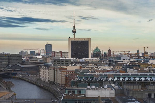View on Berlin city at sunset time, Germany