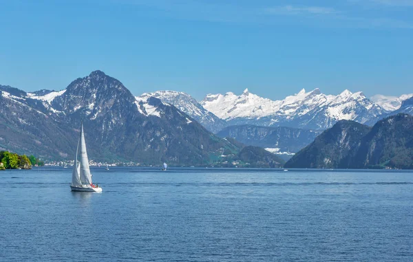 Yacht Danau Lucerne Pada Hari Yang Cerah — Stok Foto