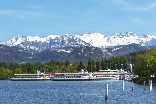 Lucerna Suiza Abril 2017 Cruceros Lago Ciudad Día Soleado —  Fotos de Stock